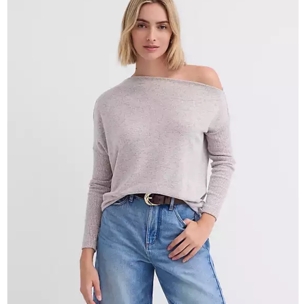 LOFT Off-Shoulder Sweater - Soft Gray